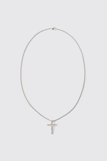 Silver Iced Ring And Cross Necklace