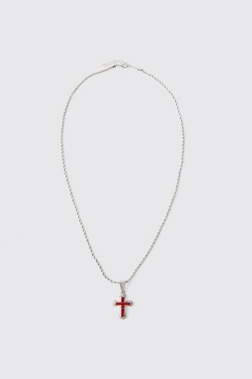 Iced Pink Cross Necklace silver