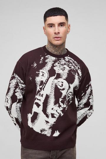 Tall Oversized Renaissance Face Knit Jumper chocolate