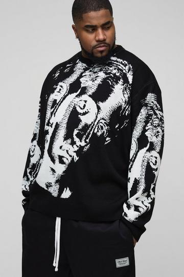 Plus Oversized Renaissance Face Knit Jumper black