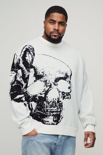 Plus Oversized Butterfly Skull Knitted Jumper ecru