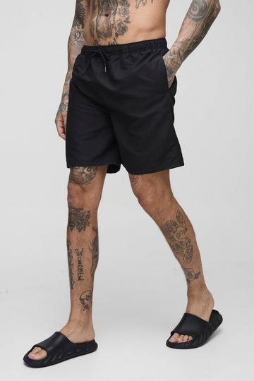 Black Tall Branded Mid Length Swim Shorts