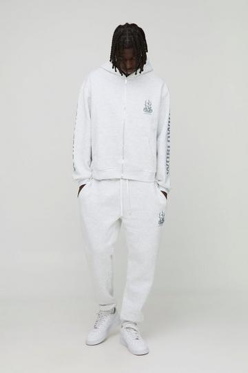 330gsm Oversized Boxy Worldwide Zip Hooded Tracksuit grey marl