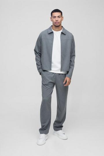 Randig harringtonjacka i regular fit charcoal