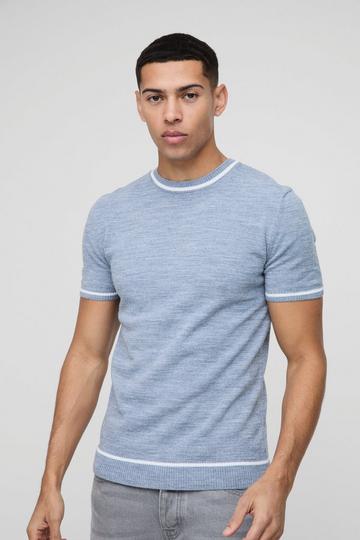 Gebreid Muscle Fit T-Shirt Met Contrasterende Zoom slate blue