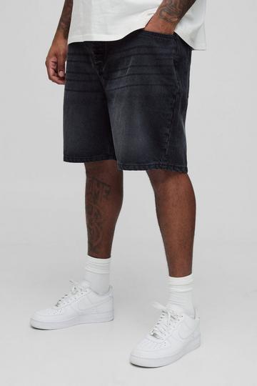 Plus Onbewerkte Slim Fit Denim Shorts washed black