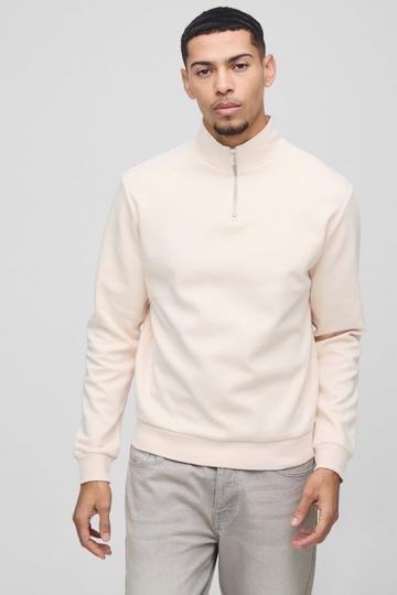 Regular Interlock 1/4 Zip Funnel Neck Top stone