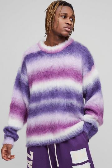 Tall Oversized Boxy Brushed Stripe Knitted Jumper purple