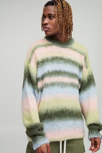 Tall Oversized Boxy Brushed Stripe Knitted Jumper pink