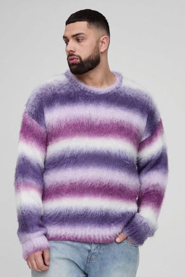 Plus Oversized Boxy Brushed Stripe Knitted Jumper purple