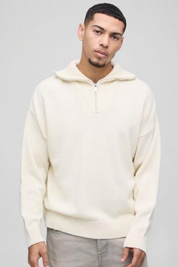 Stone Beige Oversized Dropped Shoulder Knitted Funnel Neck