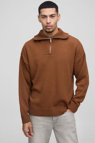 Oversized Dropped Shoulder Knitted Funnel Neck chocolate