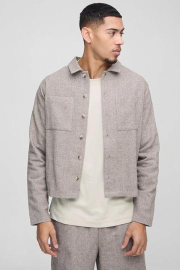 Boxy Fit Herringbone Cargo Pocket Harrington stone