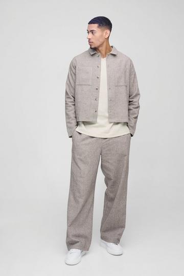 Herringbone Elasticated Waist Wide Leg Trouser stone