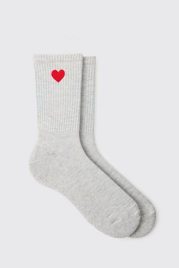 Heart Embroidered Half Terry Socks grey