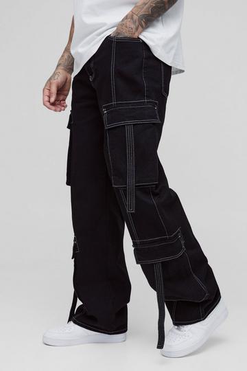 Tall Wide Leg Cargo Jeans Met Contrasterende Stiksels En Bandjes black