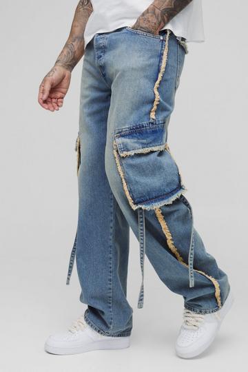 Tall Acid Wash Pleat Knee Cargo Jeans stonewash