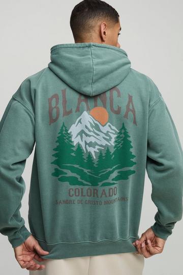 Oversized Colorado Mountains Graphic Washed Hoodie forest