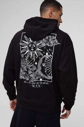 Oversized Heavyweight Line Drawing Print Hoodie black