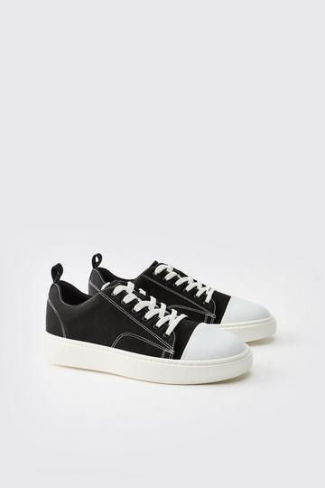 Contrast Stitch Canvas Trainer black