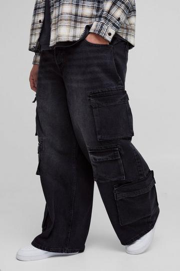 Plus Extreme Cargo Baggy Flared Jeans washed black