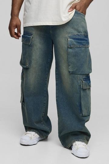 Plus Bellow Cargo Pocket Relaxed Fit Jeans mid wash