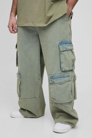 Grey Plus Multi Pocket Baggy Cargo Jeans