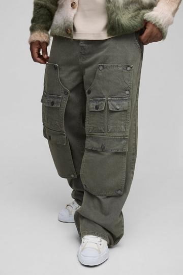 Plus Baggy Cargo Jeans Met Verwijderbaar Carpenter Panel antique wash