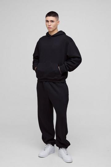 Black Oversized Boxy Hooded Tracksuit