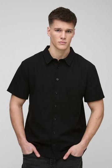 Tall Linen Regular Fit Short Sleeve Shirt black