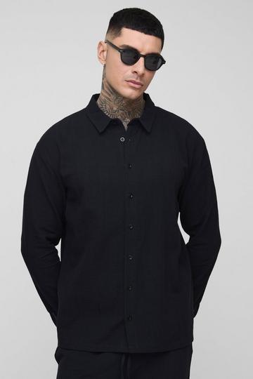 Black Tall Linen Oversized Long Sleeve Shirt