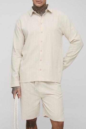 Tall Linen Oversized Relaxed Fit Shirt & Short Set natural