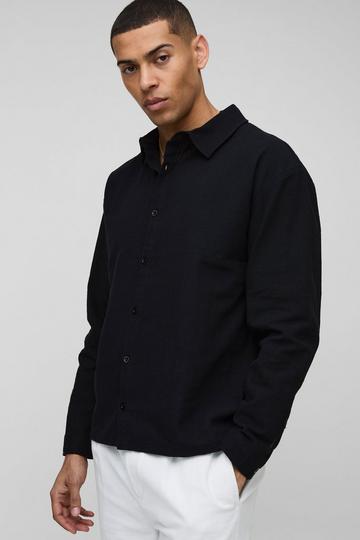 Oversized Linen Look Overshirt black