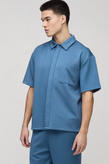 Oversized Scuba Concealed Placket Shirt slate blue