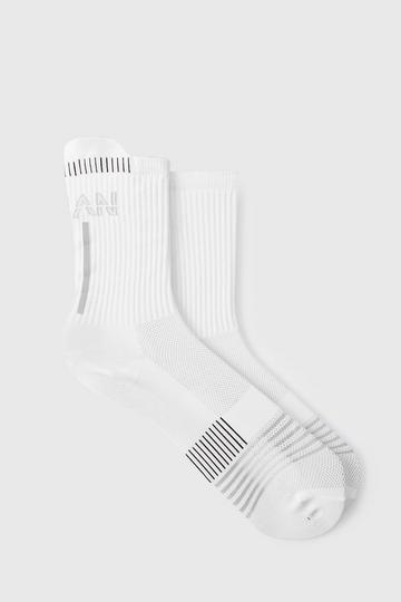 Man Active Reflective Running Crew Socks 2Pack white