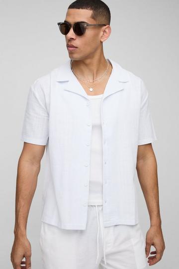 Oversized Linen Look Revere Short Sleeve Shirt white