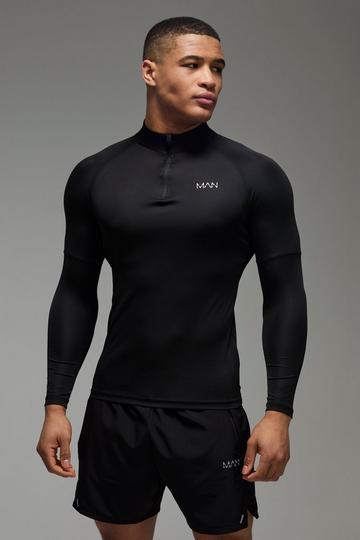 Man Active Running Muscle Fit 1/4 Zip black