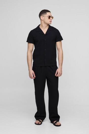 Regular Fit Revere Linen Look Shirt & Straight Leg Trouser black