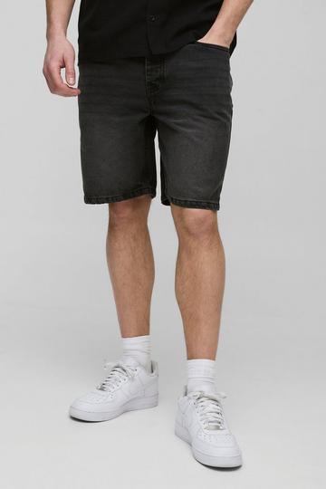 Tall Onbewerkte Slim Fit Denim Shorts washed black