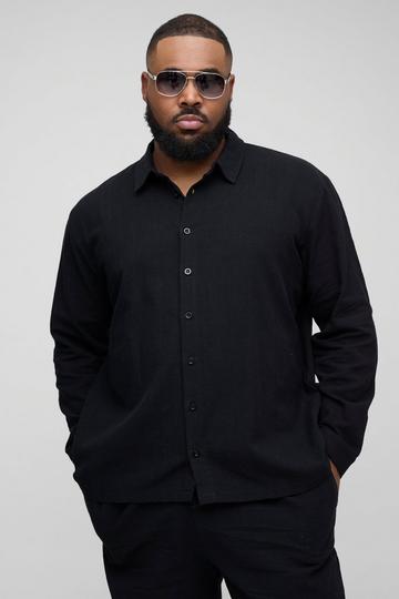 Plus Linen Oversized Long Sleeve Shirt black