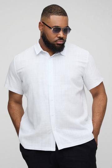 Plus Linen Oversized Short Sleeve Shirt white