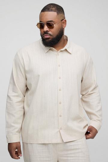 Plus Linen Oversized Long Sleeve Shirt natural