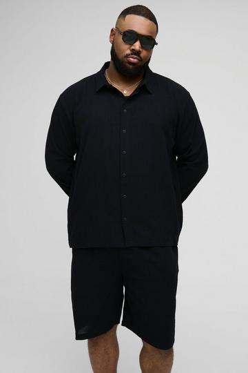 Black Plus Linen Oversized Relaxed Fit Shirt & Short Set