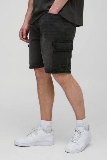 Tall Onbewerkte Slim Fit Cargo Denim Shorts washed black