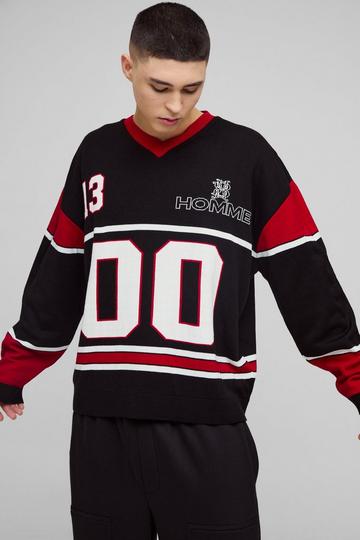 Homme Oversized Varsity Knitted Hockey Top black