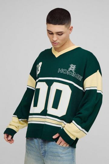 Homme Oversized Varsity Knitted Hockey Top green