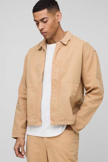 Oversized Distressed Twill Overshirt biscuit