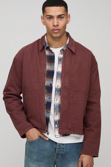 Oversized Boxy Distressed Twill Overshirt chocolate