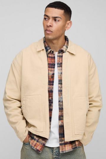 Oversized Distressed Twill Overshirt ecru