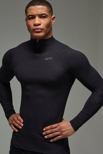 Man Active Marl Muscle Fit Performance 1/4 Zip black